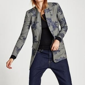 Zara Gray and Blue Floral Blazer